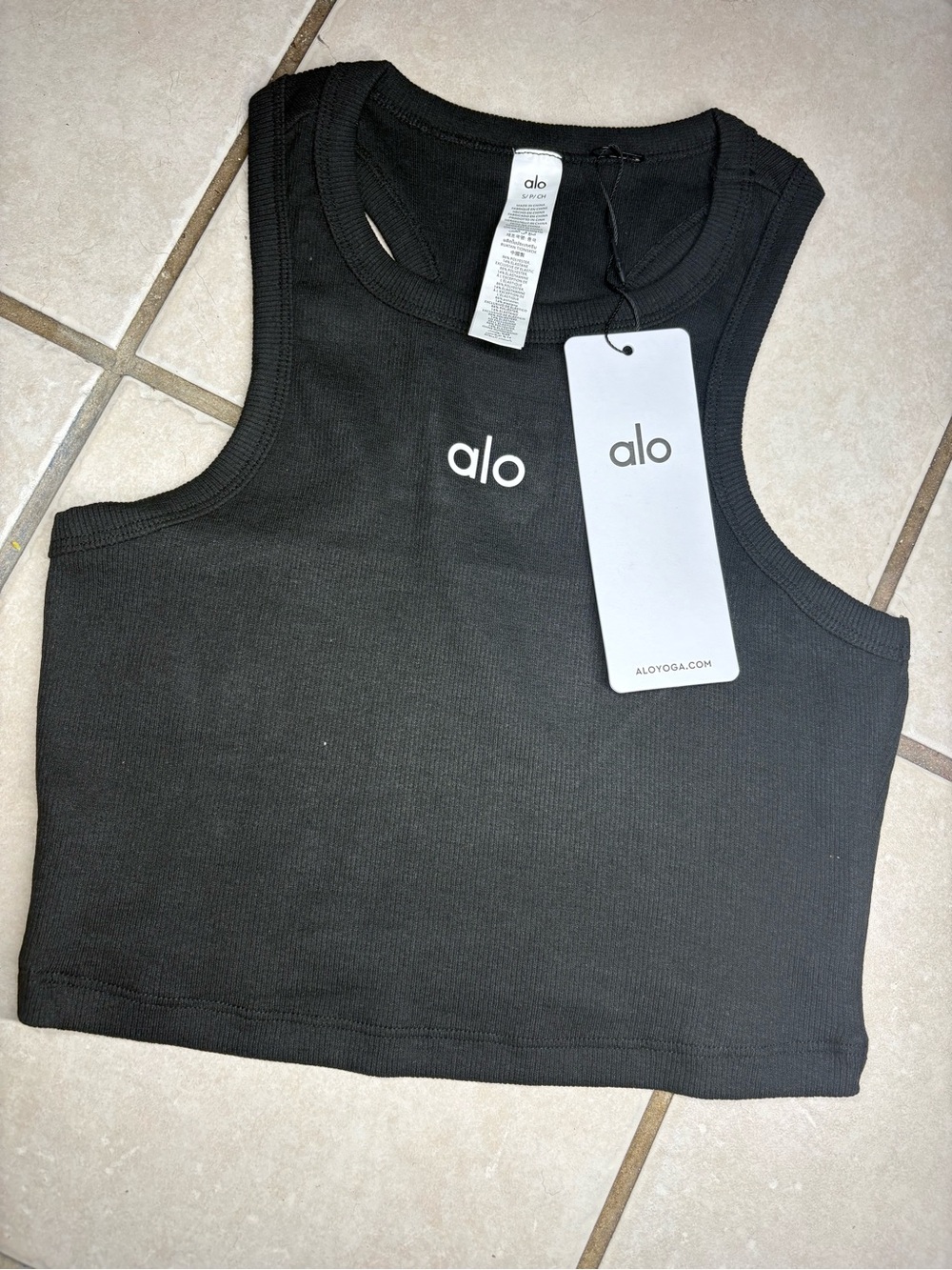 ALO Yoga Black Ribbed Crop Tank Top